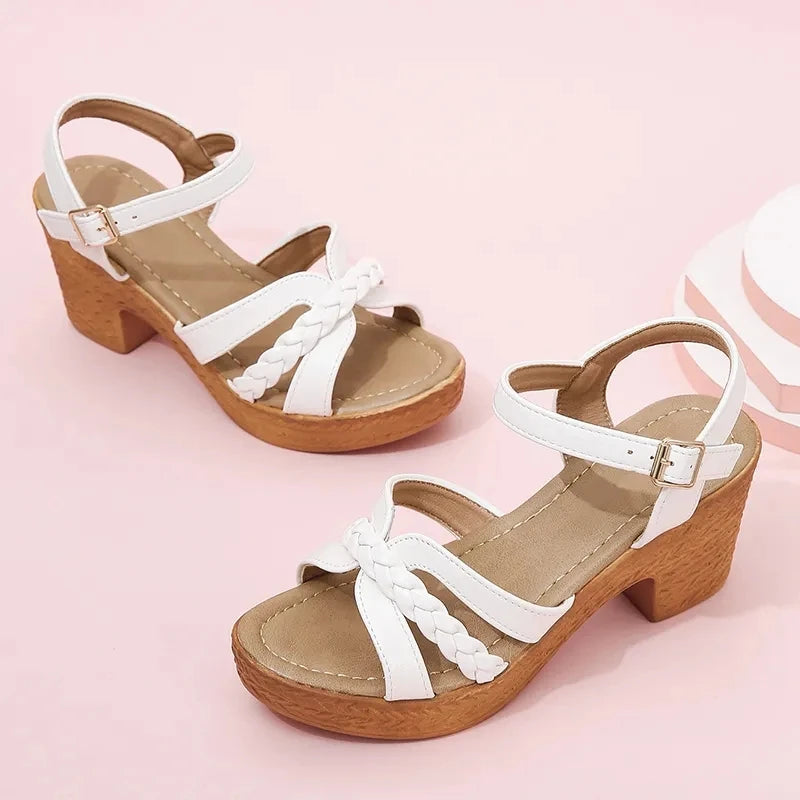 Ankle Strap High Heels Sandals Women Summer Weave Cross Band Gladiator Sandals Woman Chunky Heeled Platform Sandalias Mujer