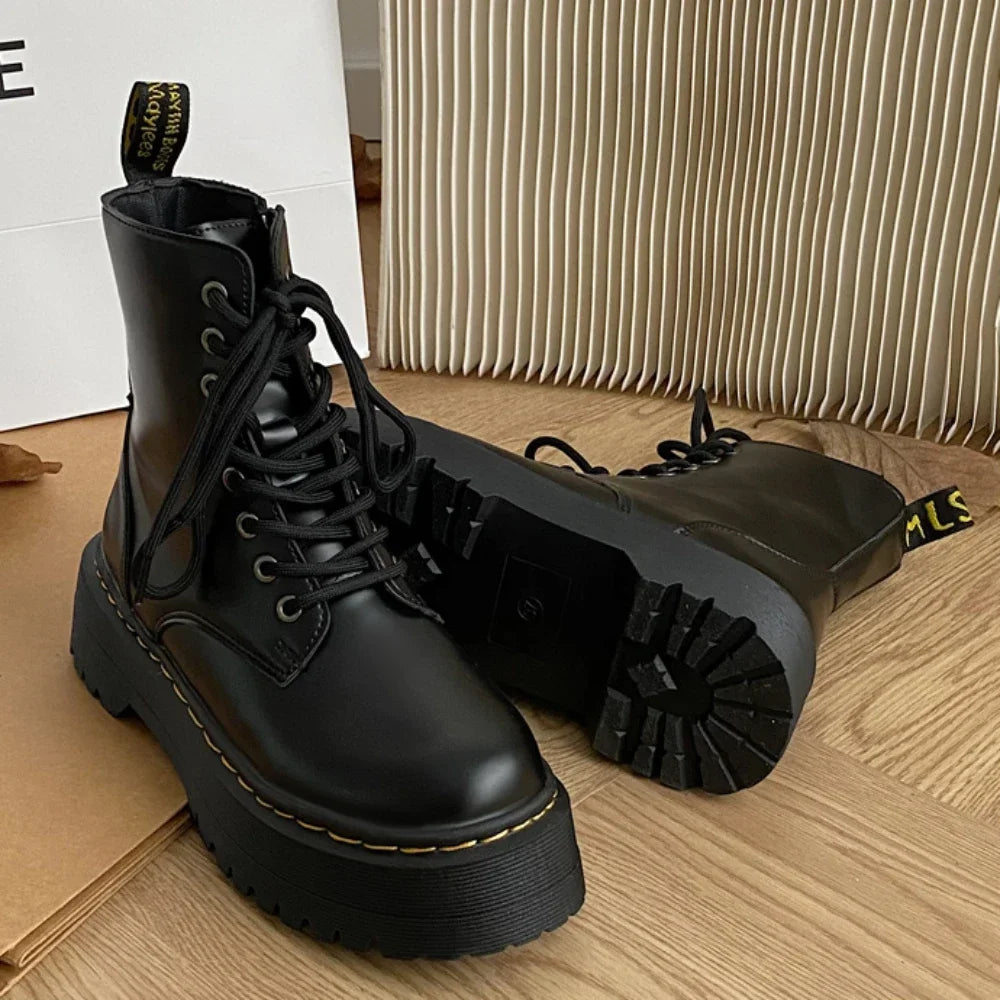 Women Martin Boots Casual Shoes Woman Leather Chelsea Ladie Classic Punk Female Goth Shoes High Platform Boots Women Botas Mujer