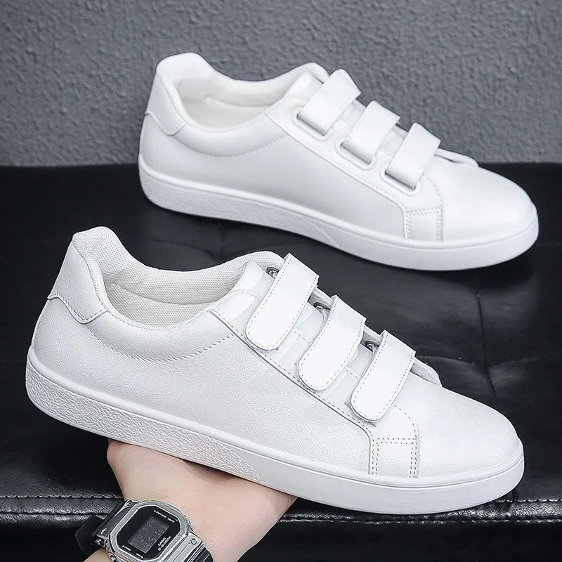 White Shoes Men Pu Leather Casual Shoes for Men Hook & Loop Loafers Fashion Skateboard Shoe Flat Male Sneakers Tennis Para Hombre