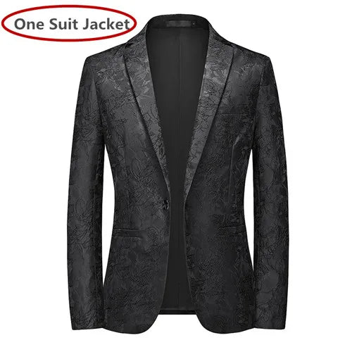 New Classic Black Jacquard Men Business Casual Wedding Party Tuxedo Dress Blazers Slim Fit black 9920, Asian Size XXL