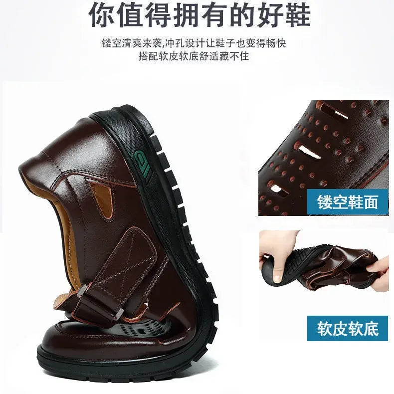 Sandals Summer Men Cozy Hollow Non-slip Soft Cool Lighted Breathable All-match Classic Wearable Fashion Casual Leather Sandals