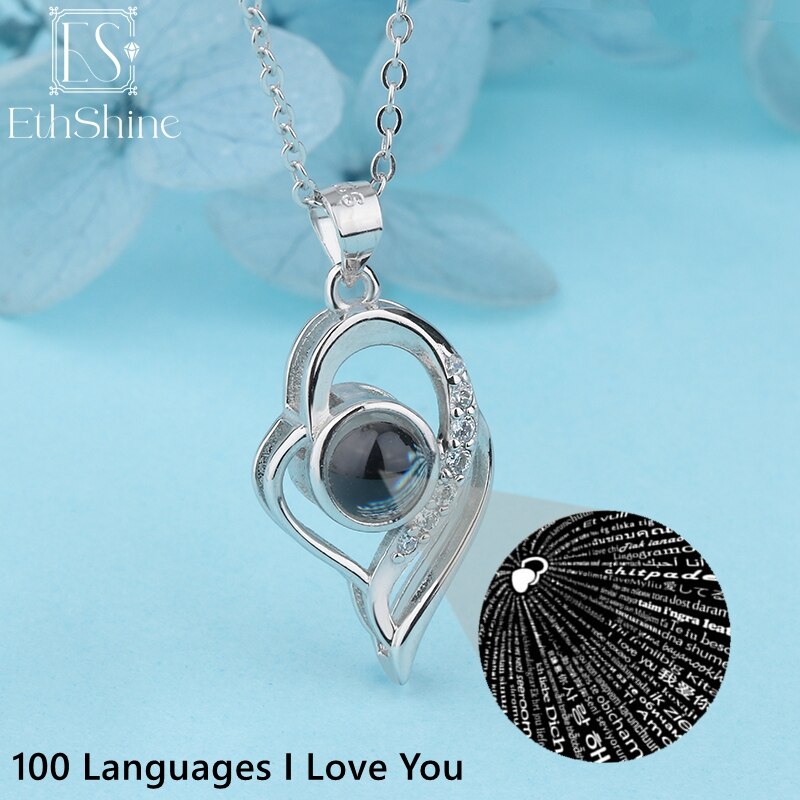 EthShine S925 Silver Personalized Heart Photo Projection Necklace Christmas Day Gift Photo Custom Jewelry Birthday Lover Family