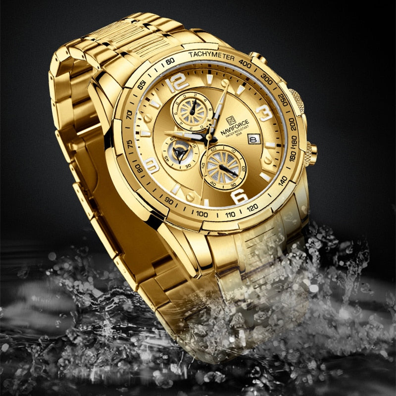 Temperament Men Luxury Fashion Design Gold Men Watches Multifunction Luminous Quartz Male WristWatch Relogio Masculino