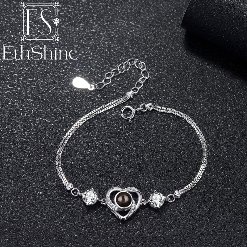 EthShine New 925 Sterling Silver Custom Bracelet Photo Projection Heart Bracelet Personalized Bangles Jewelry Birthday Gift