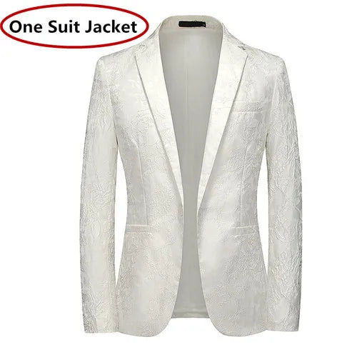 New Classic Black Jacquard Men Business Casual Wedding Party Tuxedo Dress Blazers Slim Fit white 9920, Asian Size XXXL