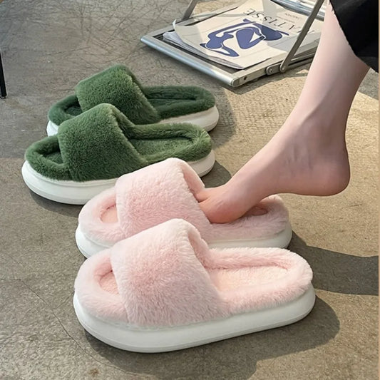 New Women Slippers Autumn and Winter Fur Slippers Indoor Household Slippers Soft Bottom Solid Color Home Cotton Slippers