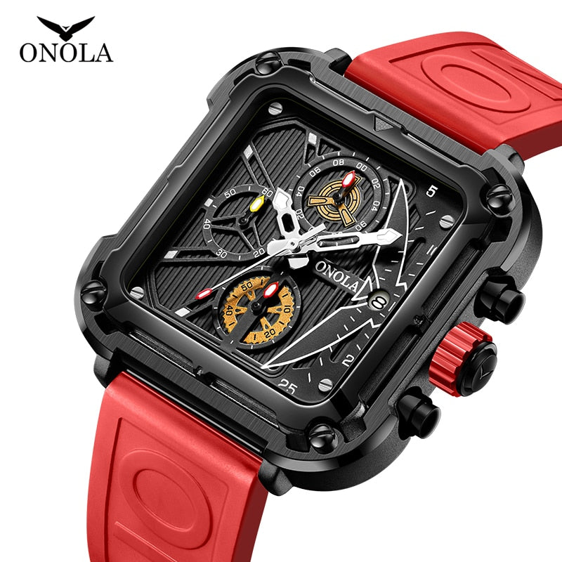 Men Unique Square Design Luxury Quartz Sports Tape Watches Men Waterproof