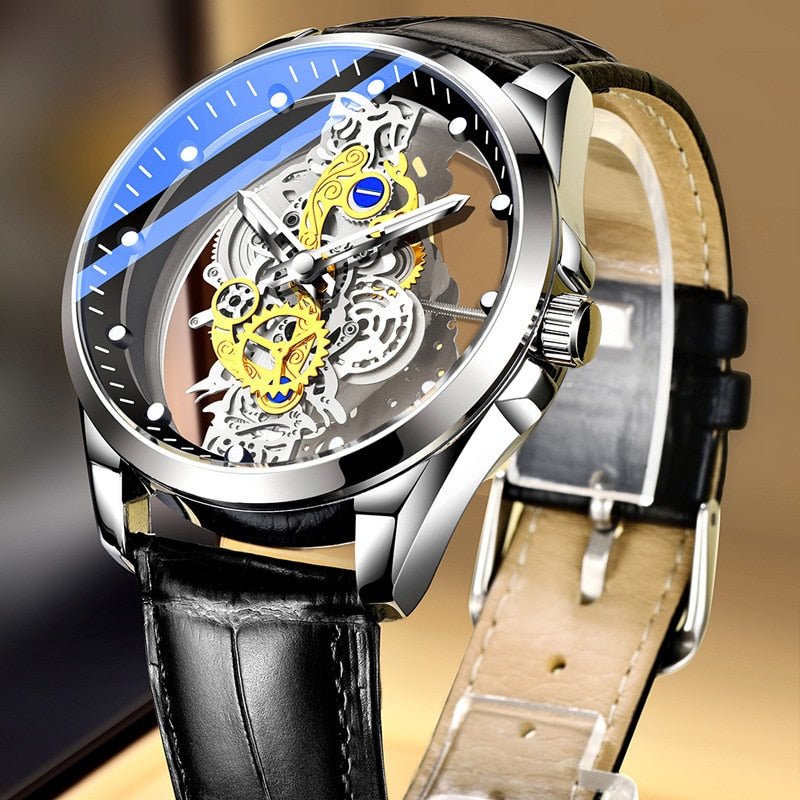 Wristwatch Double Hollow Automatic Machine Stainless Steel Men Watch Non-mechanical Quartz Movement Tourbillon Watch for Men