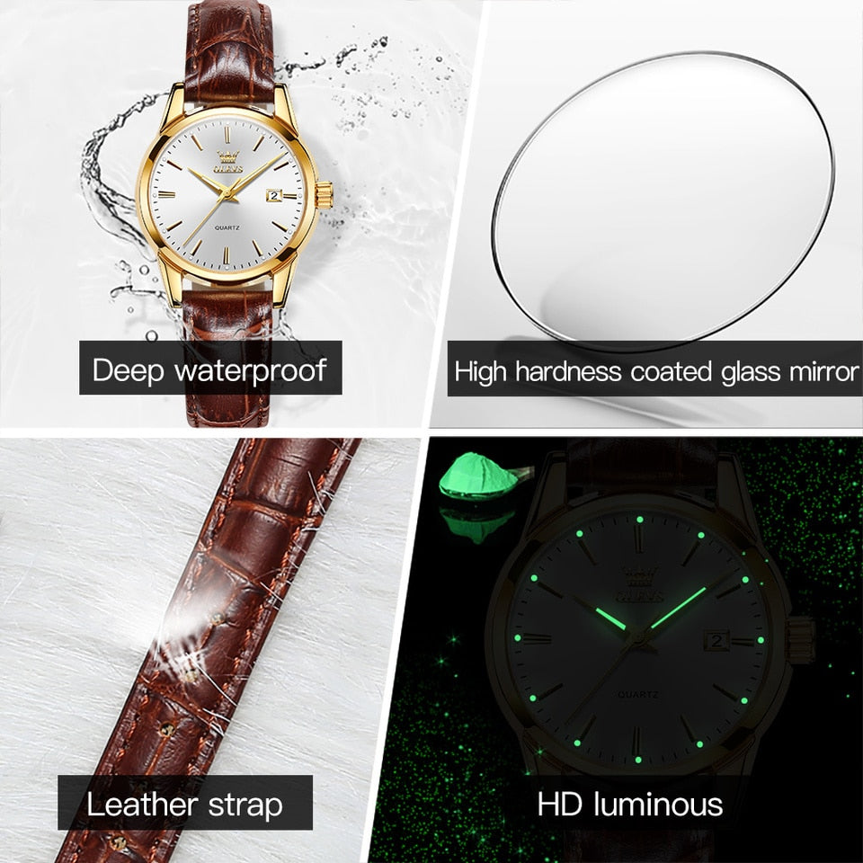 Super Thin Waterproof Women Wristwatch Fashion Genuine Leather Strap Quartz Watch for Women Luminous Calendar