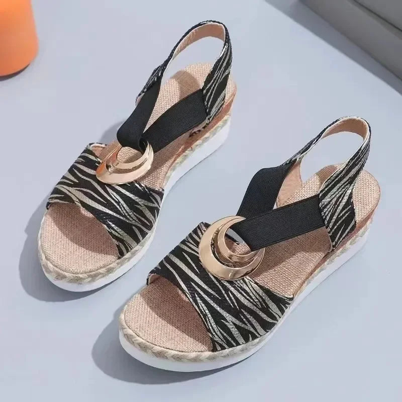 Women Wedges Sandals Summer Snake Print Platform Sandals Gladiator Shoes Comfort Casual Med High Heels Sandals