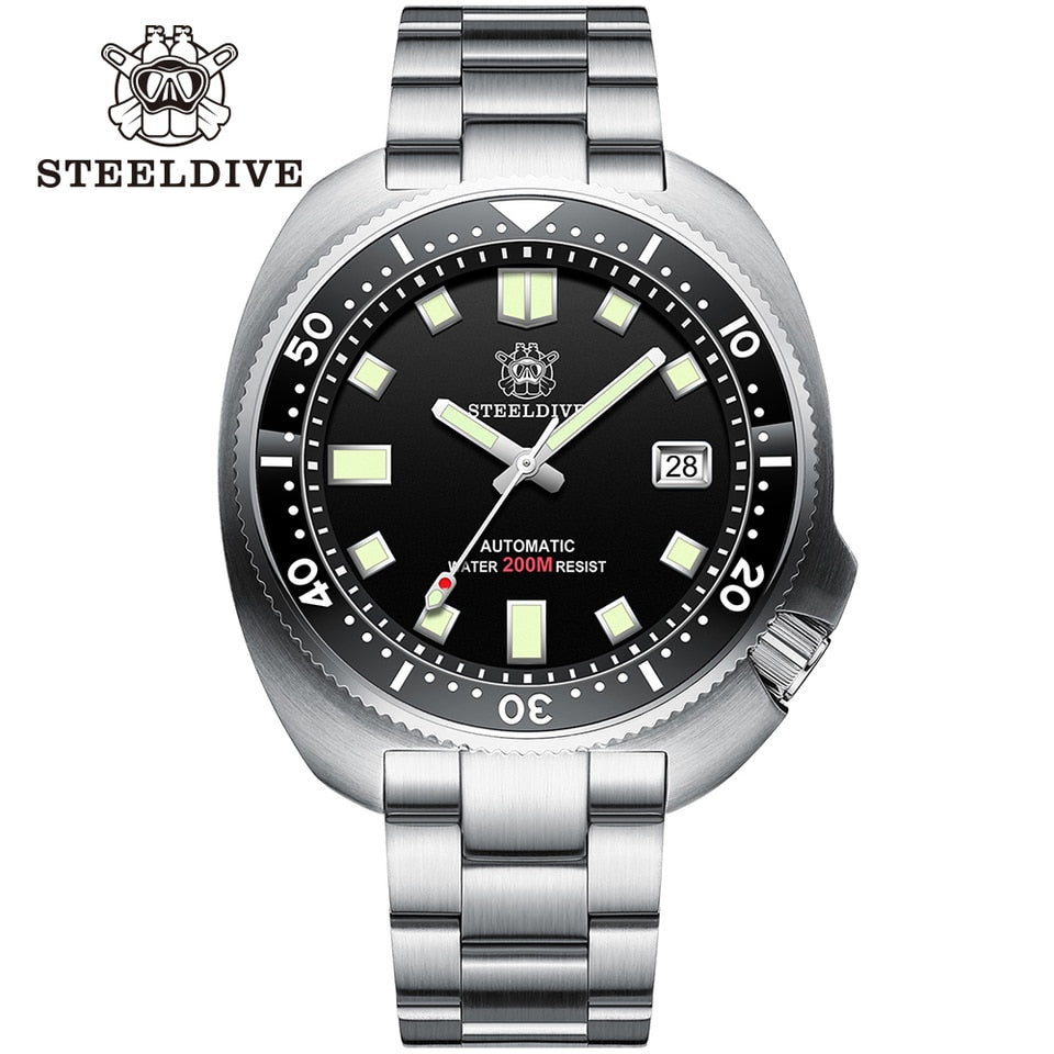 New Men SD1970 SteelDive Mechanical Watch Brand 44MM Men NH35 Dive Watch with Ceramic Bezel Watch SD1980 SS-Black, China, NH35 Movt