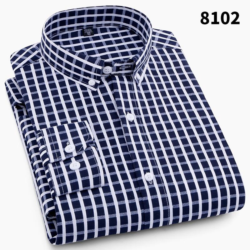 New Fashion Casual Men Long Sleeved Printed Dress Shirt Slim Fit Male Social Business Dress Shirt Brand Men Clothing Soft Comfortable 8102, M - 38