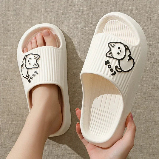 Summer Women Slippers Bath Thick Platform Non-Slip Home Cat Cartoon Flip Flops Beach Sandals Ladies Slides Indoor Outdoor