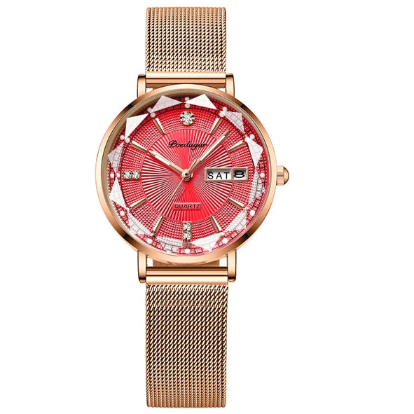 New Women Watch Rose Gold Fashion Quartz Watches Top Brand Luxury Ladies Wristwatch Waterproof Date Week Girlfriend Gift