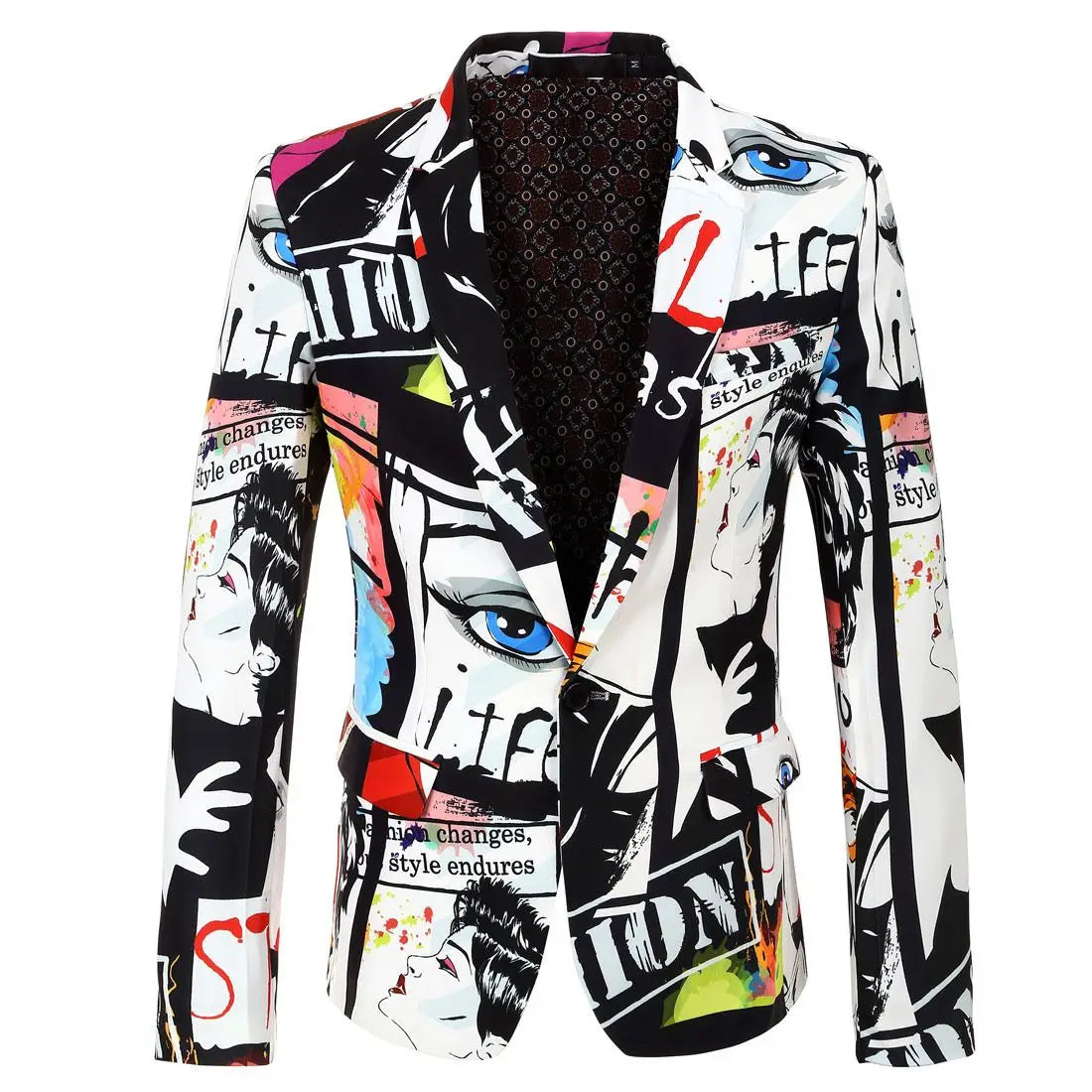 New Jacket for Men Party Blue Animal Print High Quality Blazers White Blazer, M