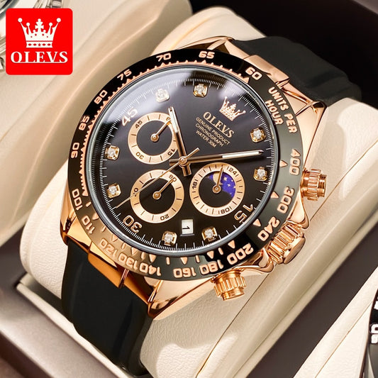 OLEVS New Luxury Men Watches Quartz Watch Silicone Sport Date Chronograph Waterproof Luminous Multifunction Men's Quartz Watch