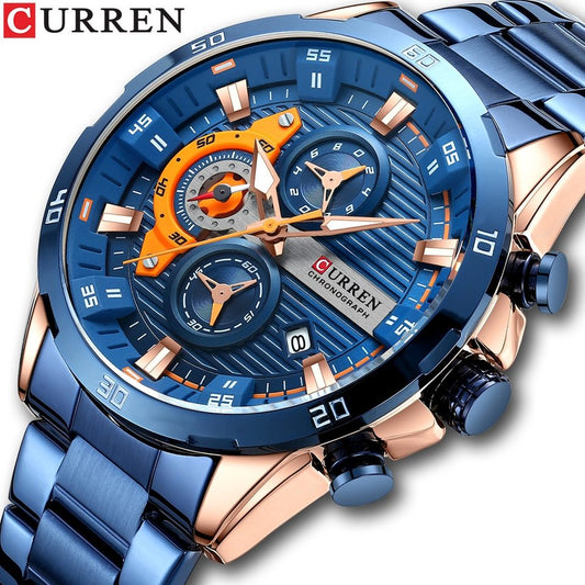 New Chronograph Men Watches Sport Casual Stainless Steel Luminous Wristwatches Male Creative Design Quartz Clock