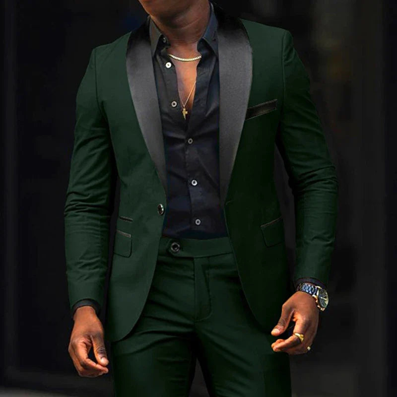 New Fashion Men Boutique Business Stretch Fabric Double Slit Solid Color Suit Green, Asian M is US 2XS