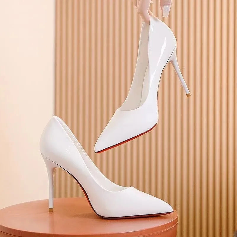 Heels Women Trend Stiletto Pointed Toe Elegant Medium Heel Shoes Dress Party Designer Fetish High Heels Bridal White