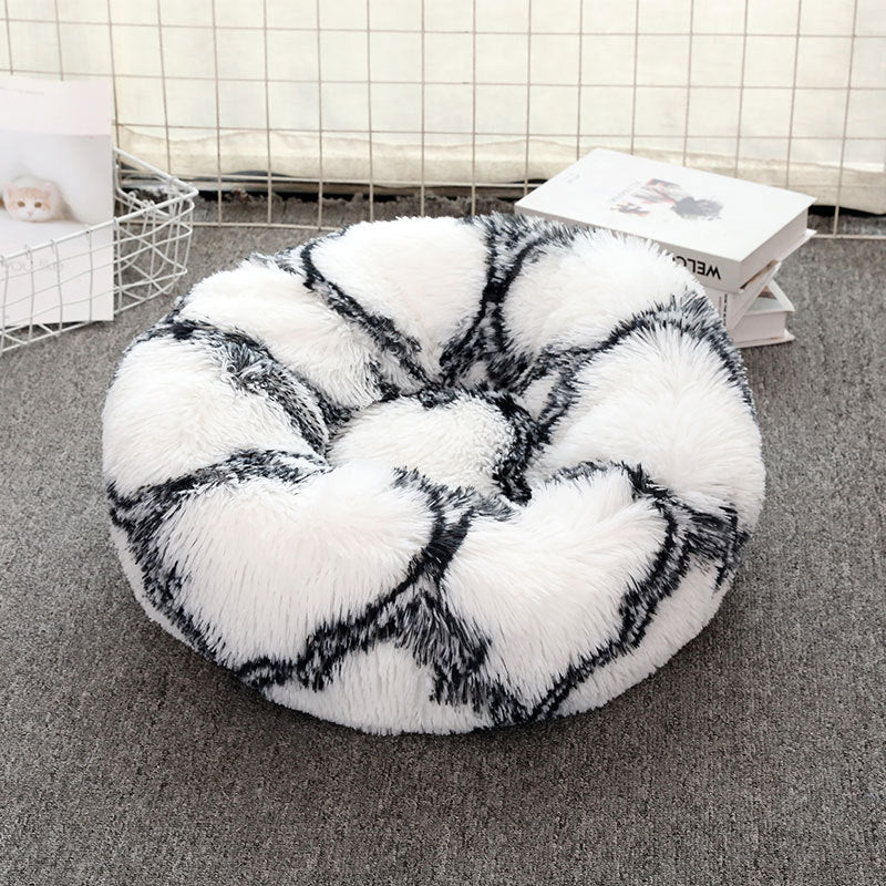 Dog Bed Super Soft Washable Long Plush Pet Kennel Deep Sleep Dog House Velvet Mats Sofa For Dog Basket Pet Cat Bed Drop shipping Black White, 40CM