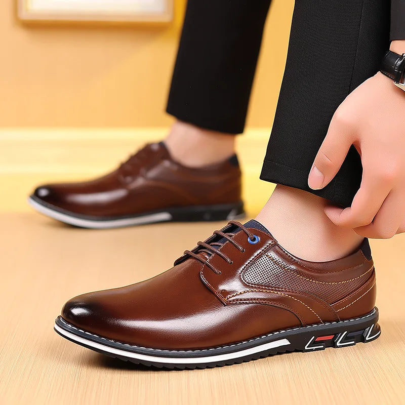 Elastic Band Shoes for Men Brand Casual Shoes Men Leather Shoes Soft Flat Business Men Footwear Elastic Shoe Mouth Sneakers