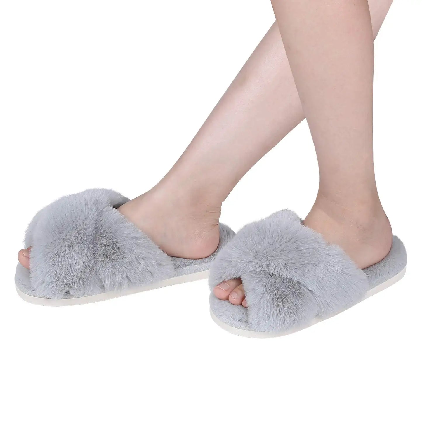 Plush Fluffy Home Slippers For Women Fashion Indoor Warm Open Toe Furry Shoes New Casual Furry Bedroom Cozy Slippers