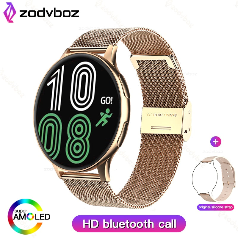 New Smart Watch Round Smartwatch Bluetooth Calls Watches Men Women Fitness Bracelet Custom Watch Face +Gift Box Mesh belt rose gold, China