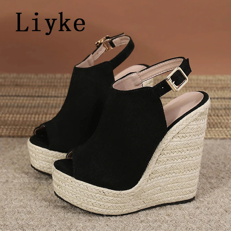 Summer Peep Toe Wedges Sandals For Women Fashion Buckle Strap Platform High Heels Casual Gladiator Shoes Female Sandalias