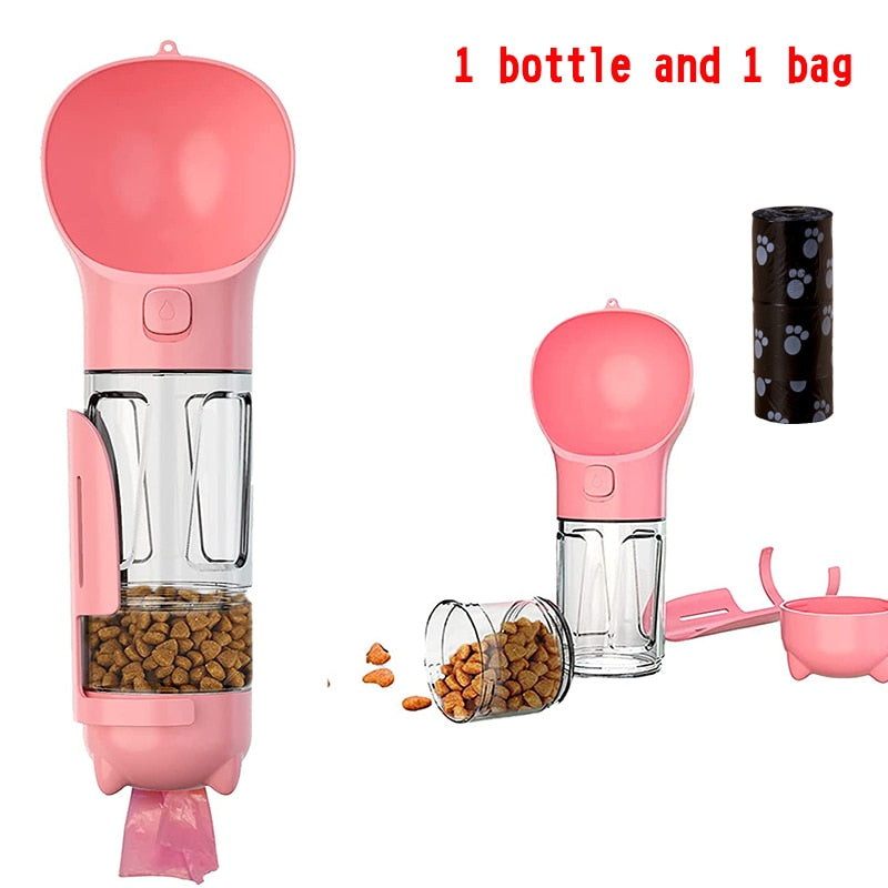 Portable Pet Cat Dog Water Bottle Feeder Drinking Bowl Dispenser With Poop Shovel Outdoor Pet Water Dispenser Feeder Accessories Pink, 300ml