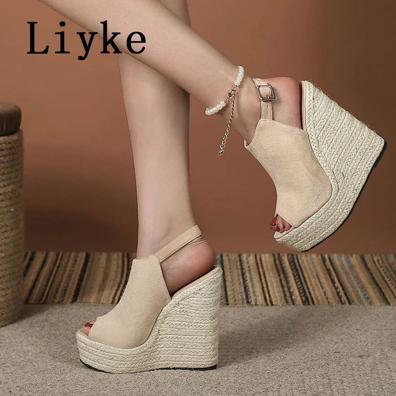 Summer Peep Toe Wedges Sandals For Women Fashion Buckle Strap Platform High Heels Casual Gladiator Shoes Female Sandalias