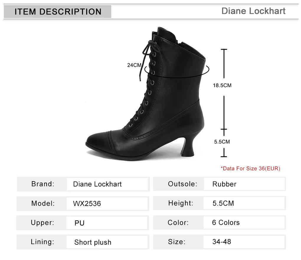 New Lace Up Ladies High Heel Shoes Strange Steampunk Boot Victorian Ankle Boots Women Pointed Toe Thick Soled Short Boots