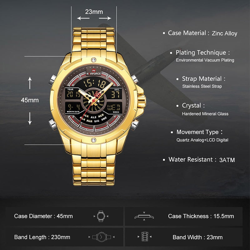 Luxury Original Watches For Men Digital Chronograph Fashion Sport Quartz Wrist Watch Stainless Steel Waterproof Clock