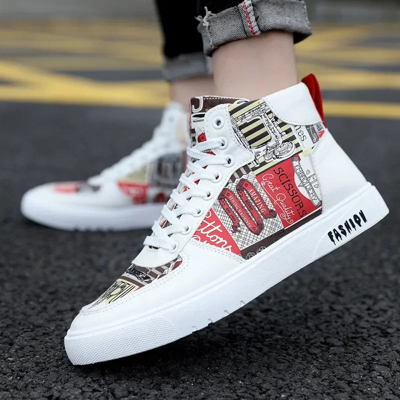 Trendy High Top Men Sneakers Graffiti Style spring Autumn Student Men Shoes Punk Street Casual Shoe Tenis Shoe Zapatillas Hombre