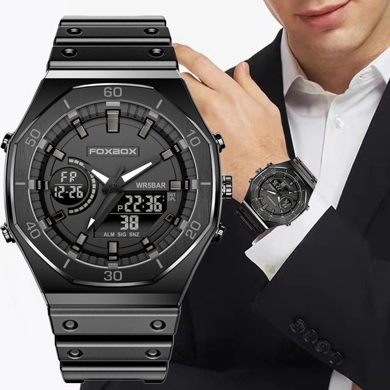 New Dual display Watches For Men Casual Sports Chronograph Quartz  Big Dial Wrist Watch Silicone Waterproof Digital Clock