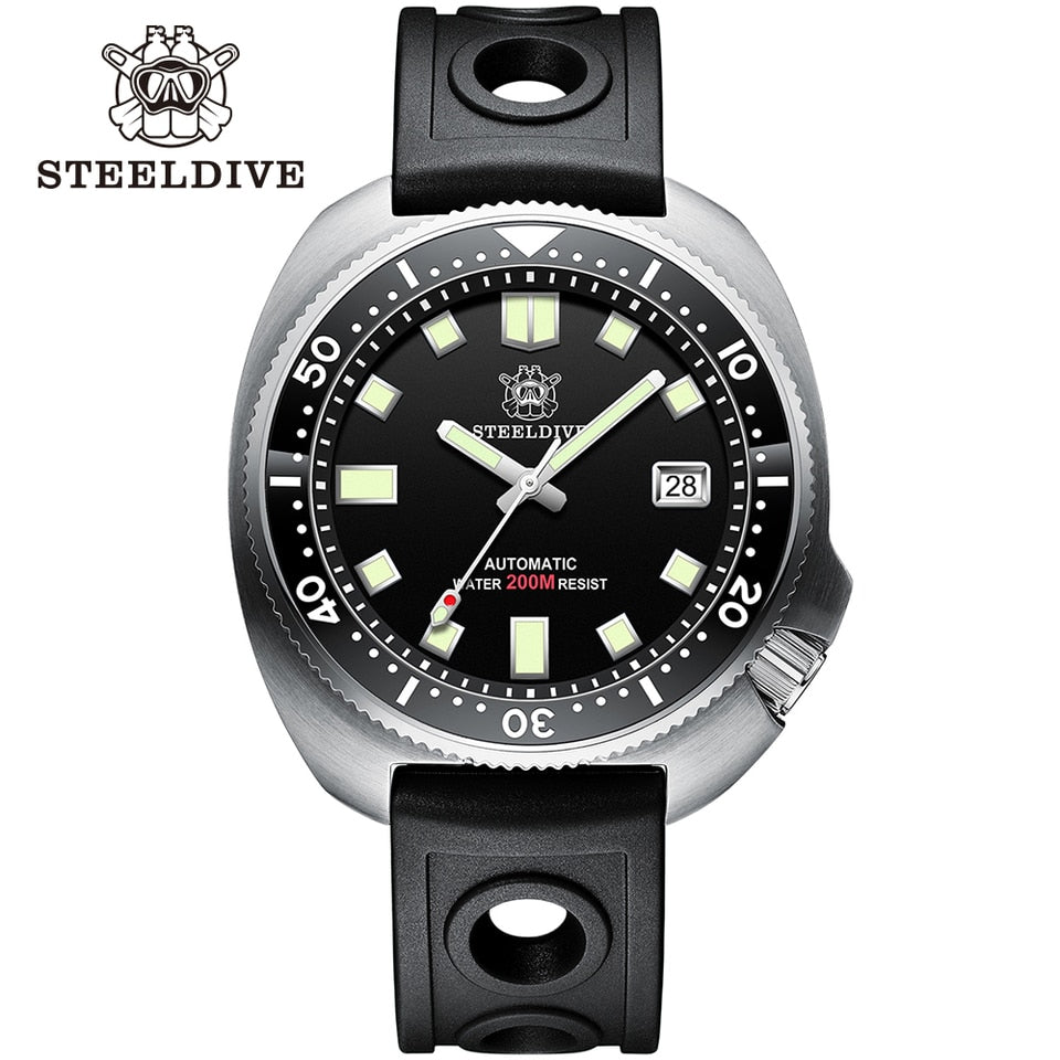 New Men SD1970 SteelDive Mechanical Watch Brand 44MM Men NH35 Dive Watch with Ceramic Bezel Watch SD1980 HR-Black, China, NH35 Movt