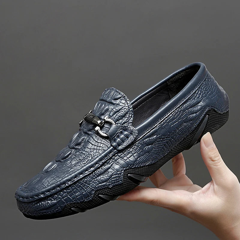 Luxury Genuine Leather men shoes Crocodile pattern Moccasin Leisure Drive shoes Fashion British Style man Loafers Zapatos Hombre