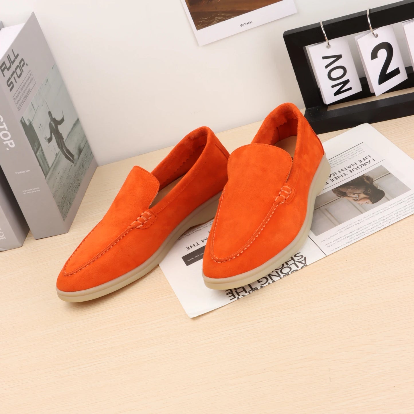 Italian leather flat shoes Designer style Women classic LP Suede Loafers Fashion flat comfort soft