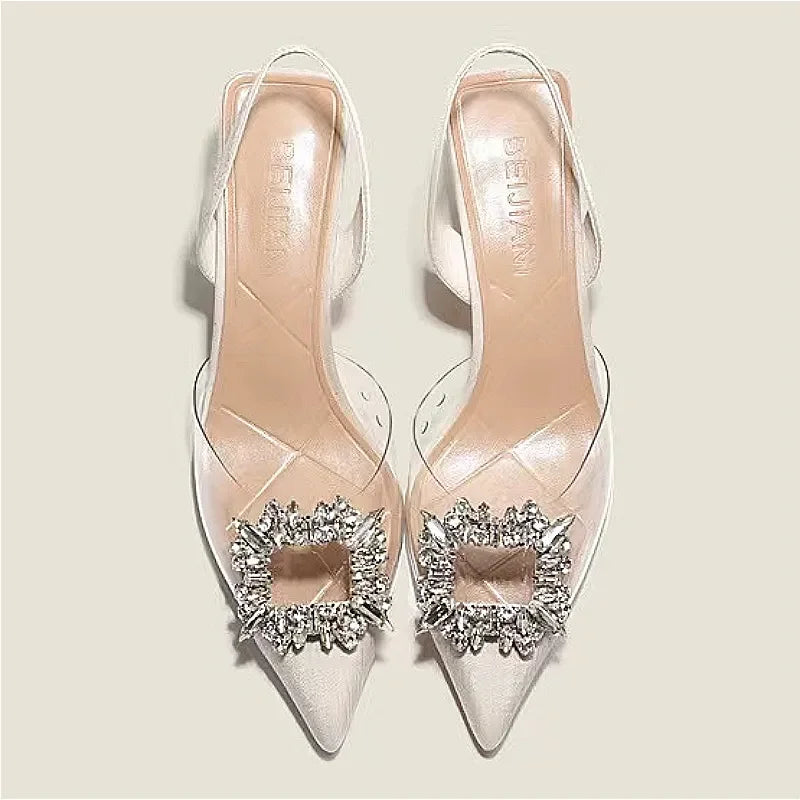 Spring and Autumn Fashion New Banquet Comfortable Crystal Transparent Solid Color Pointed Toe Women's High Heels