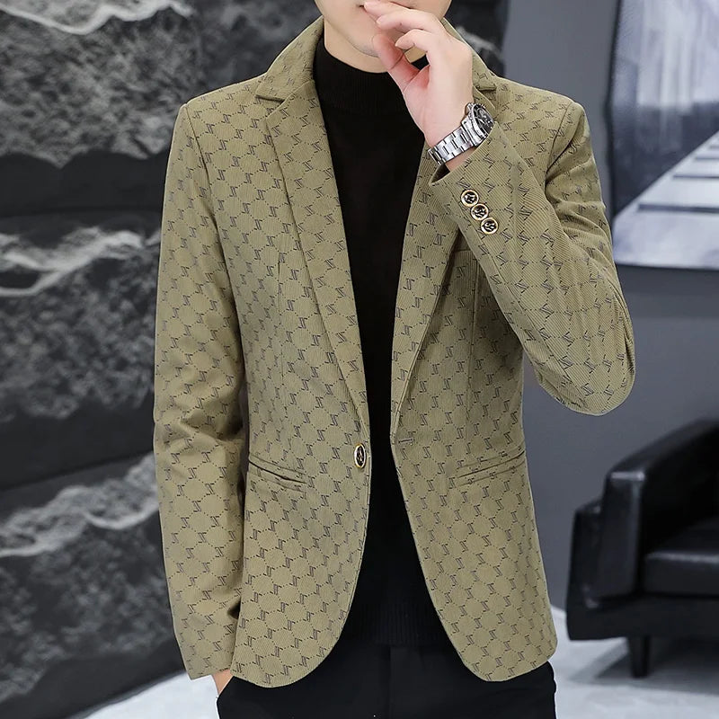 New Autumn Brand Men Jacket High Quality Business Casual Blazer Khaki, Asian L is Eur S