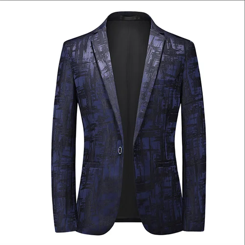 New Men Business Social Summer Single breasted Thin Dress Jacquard Blazers Navy blue, Asian 4XL (Eur XL), CHINA