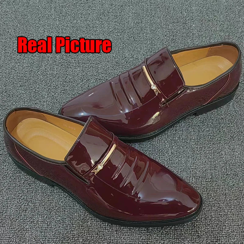 Patent Leather Shoes for Men Business Shoes Casual Point Toe Slip on Loafers for Men Luxury Party Wedding Plus Size Shoes