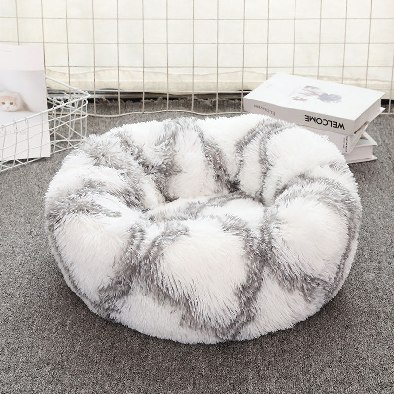 Dog Bed Super Soft Washable Long Plush Pet Kennel Deep Sleep Dog House Velvet Mats Sofa For Dog Basket Pet Cat Bed Drop shipping Grey White, 40CM