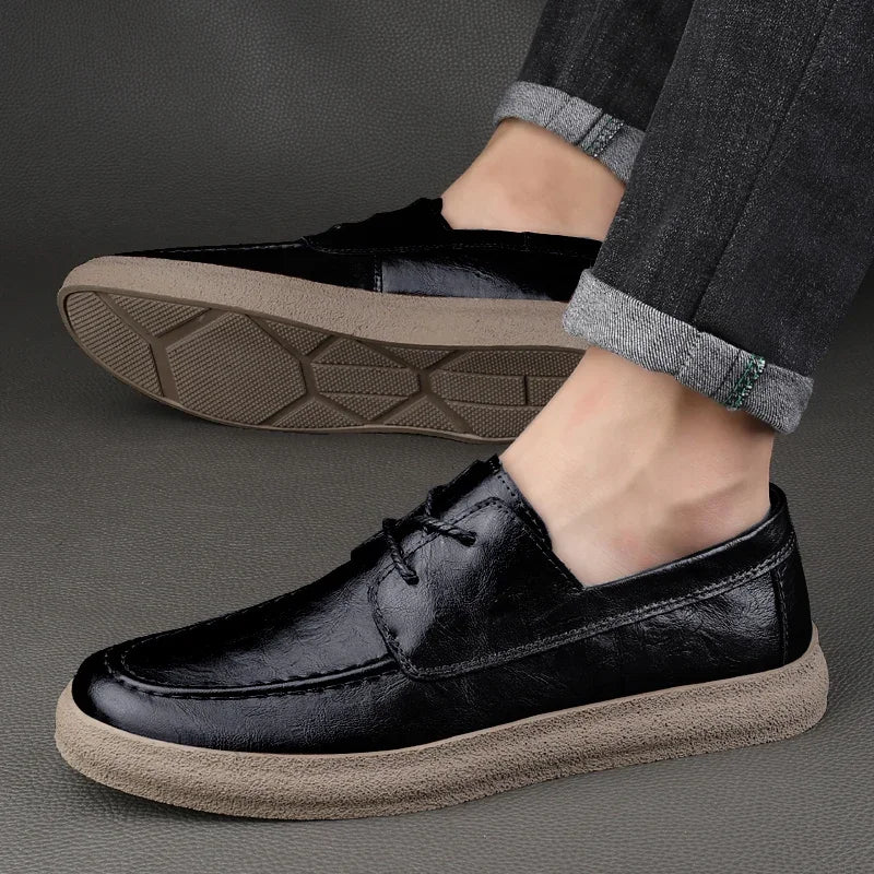 New Lace Up Leather Shoes Men Loafers Soft Comfortable Mens Business Shoes Flat Casual Footwear Men Warm Brand Oxford Shoes