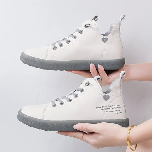 New Women Genuine Leather Sneakers Spring High-top Casual Shoes Autumn First Layer Cowhide Ladies High Top Vulcanized Shoes