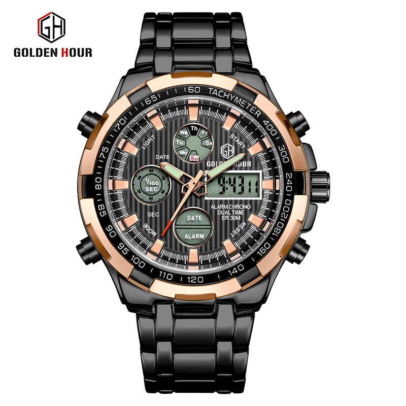 Luxury Brand Waterproof Military Sport Watches Men Silver Steel Digital Quartz Analog Watch Clock Relogios Masculinos