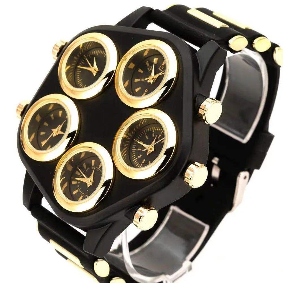 New Trend Luxury Men Watches Large Dial Silicone Waterproof Watch for Men Bar Nightclub Show Multi-dial Quartz Wristwatch Clock Gold