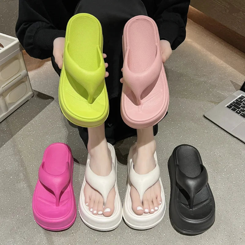 Women Heel Sandals Women Heel Flip-flops Summer Thick Sole EVA Beach Slides For Women Fashion Soft Platform Cloud Slippers