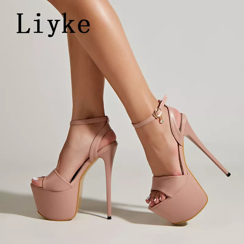 Summer Fashion Open Toe Platform High Heels Sexy 17CM Sandals Women Ankle Buckle Strap Party Nightclub Stripper Shoe Pumps