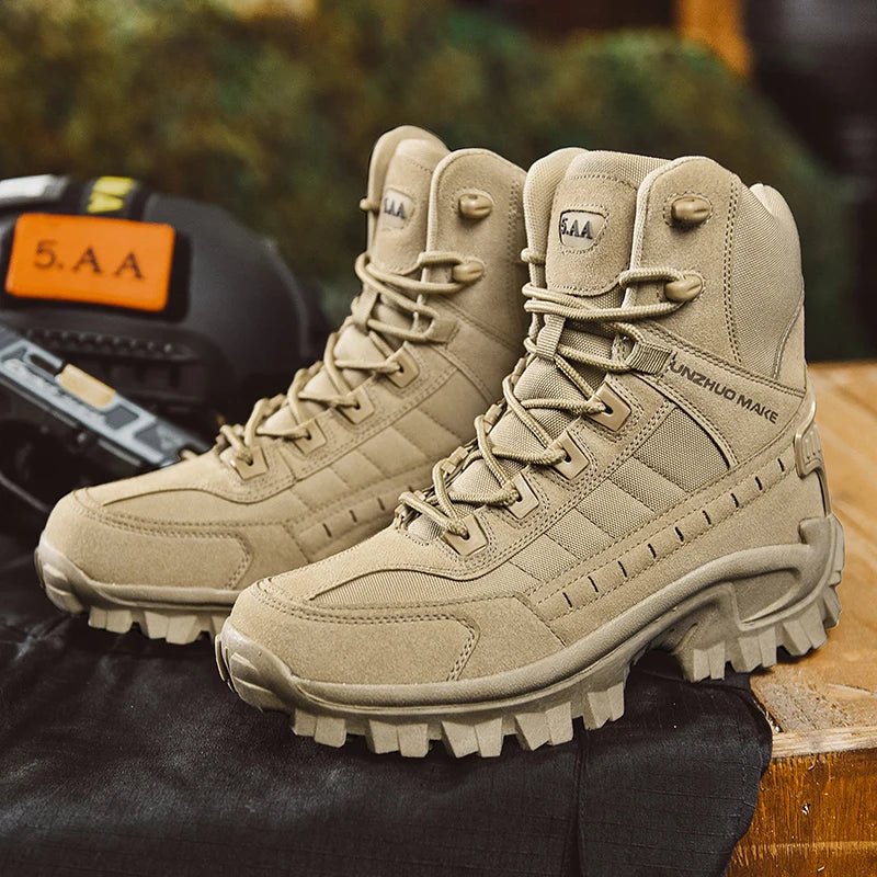 New Winter Work boots Men's Desert Tactical Boots Outdoor Hiking Shoes Men's Leather Desert Combat Ankle Boots Plus Size