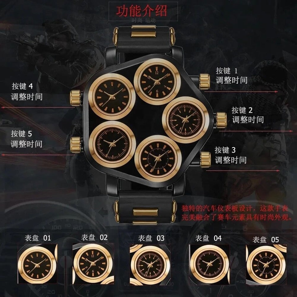 New Trend Luxury Men Watches Large Dial Silicone Waterproof Watch for Men Bar Nightclub Show Multi-dial Quartz Wristwatch Clock